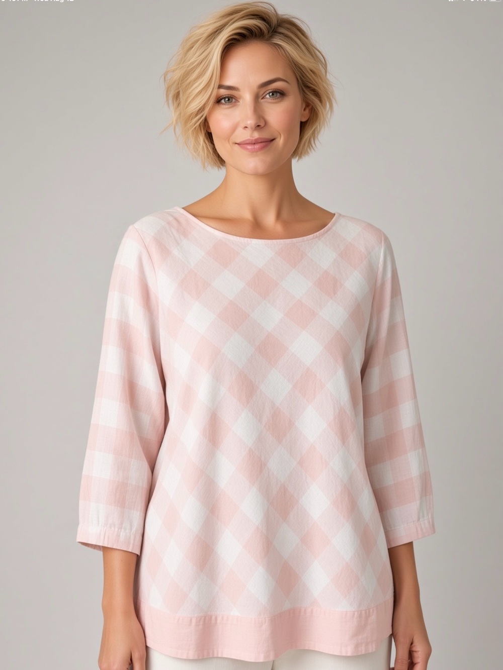 J. Jill love linen white and pink check top
